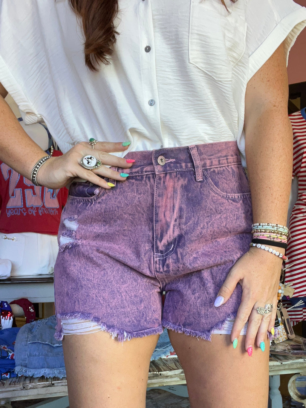 Mineral Washed Denim Distressed Shorts