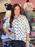 Collared Button Down Peplum Polka Dot Print