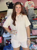 Stripe Rib Khaki Loose Drawstring 2 Piece Set