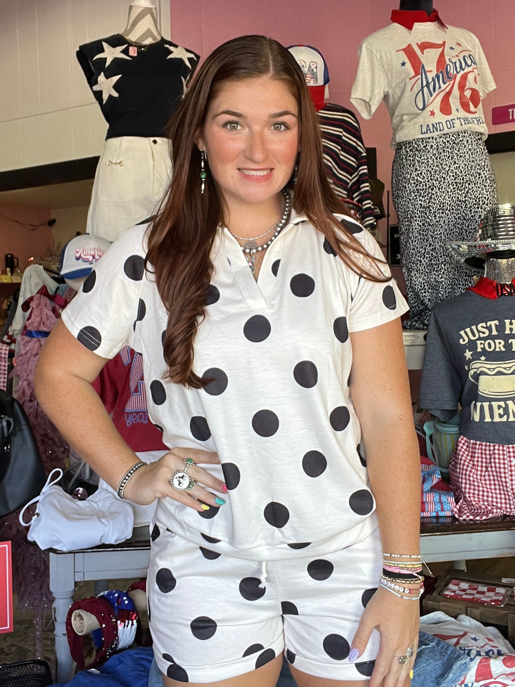 Black & White Polka Dot High Waist Short Sleeve Set