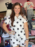 Black & White Polka Dot High Waist Short Sleeve Set