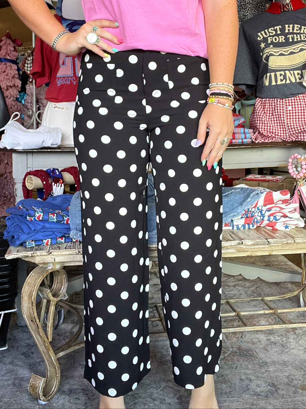 Polka Dot Patched Pocket Black & White Ankle Loose Pants