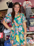Abstract Puff Sleeve Dress