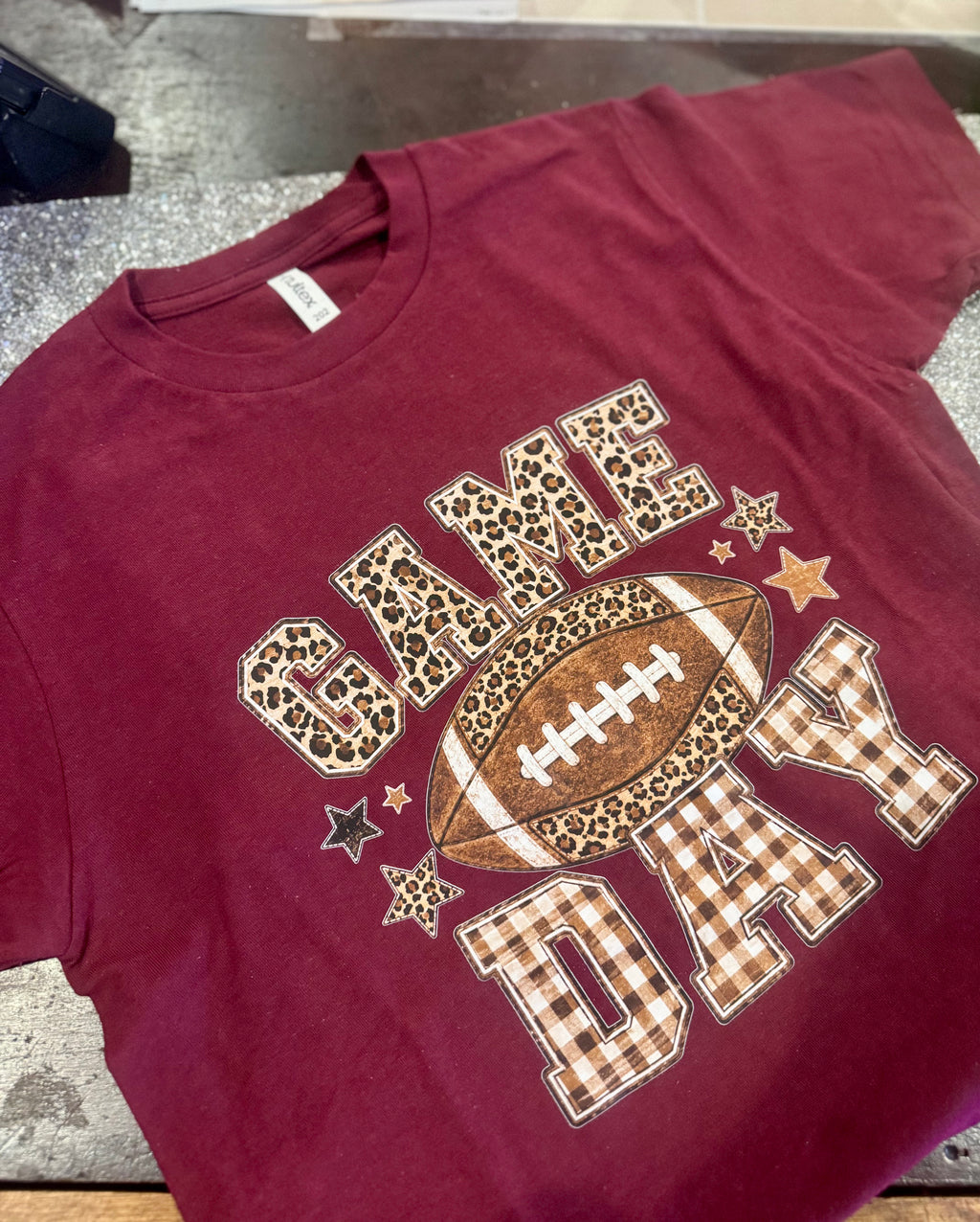 Gameday Leopard Gingham Print Tee