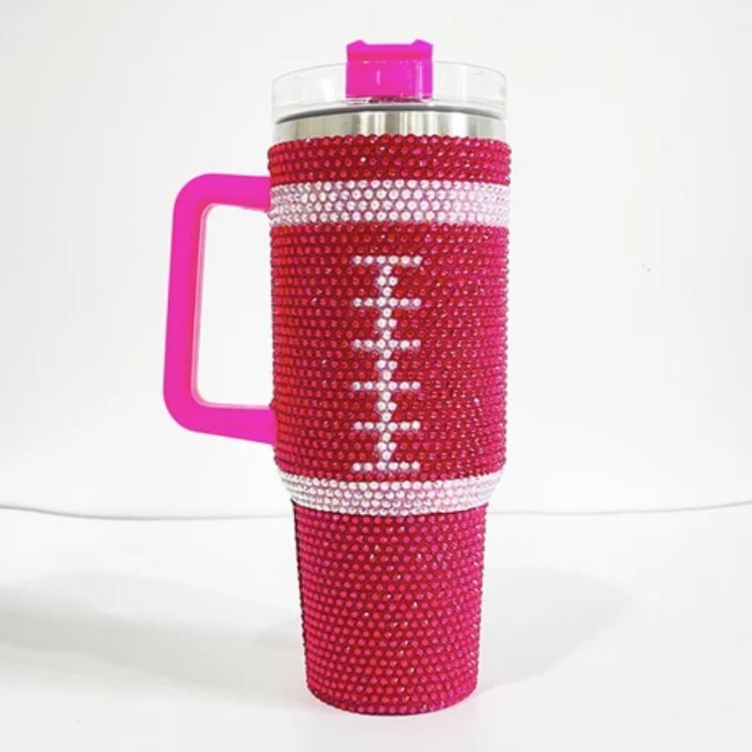 Rhinestone Football Tumbler