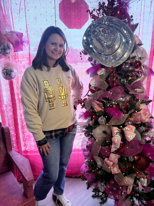 Nutcracker Metallic Puff Sandstone Sweatshirt