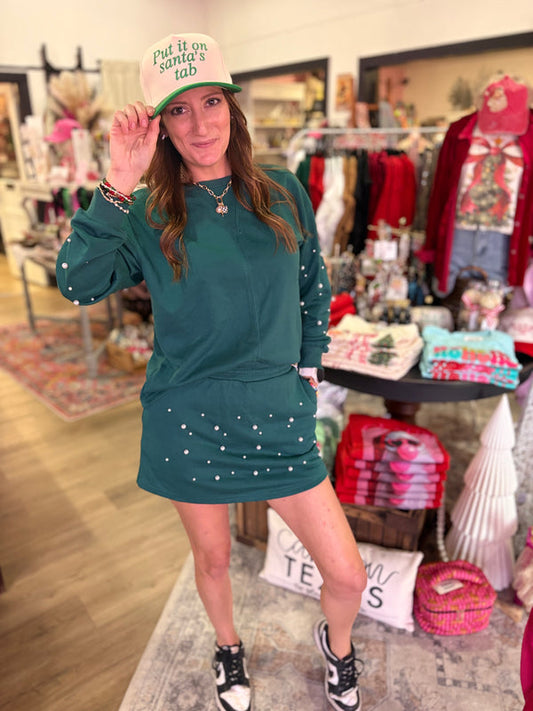 Dark Green Pearl Embellished Skort