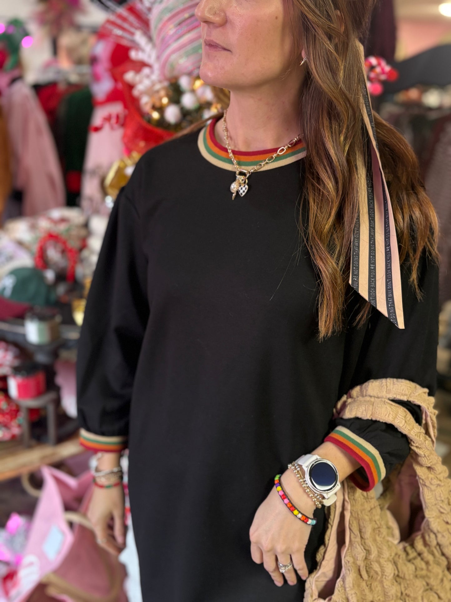 Retro Collar Soft Black Dress