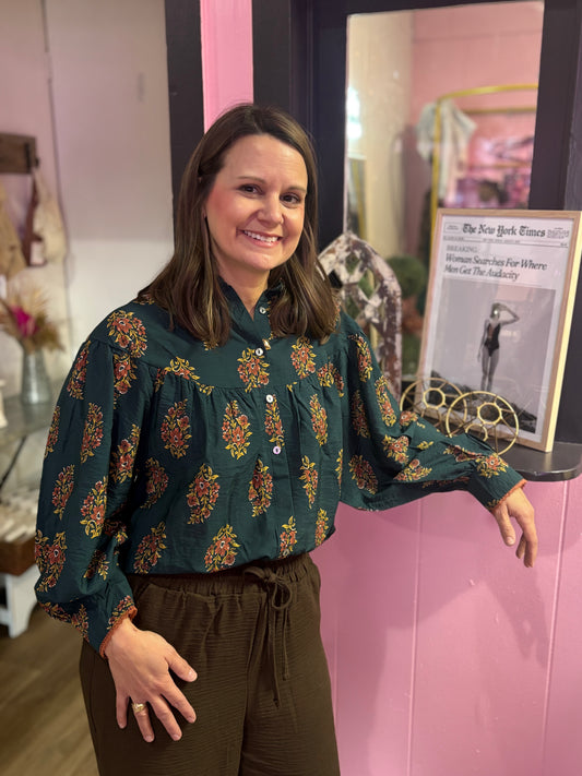 Entro Floral Print Green Top