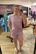 Striped Textured Knit Top & Short Set Purple