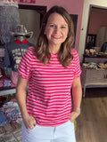 Stripe Scalloped Trim Round Neck T Shirt