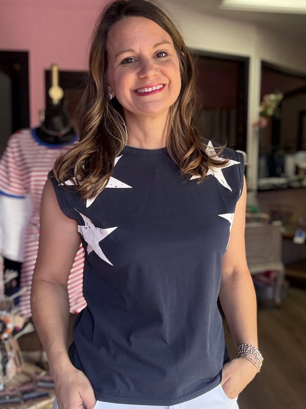 250th 4th of July star shoulder top