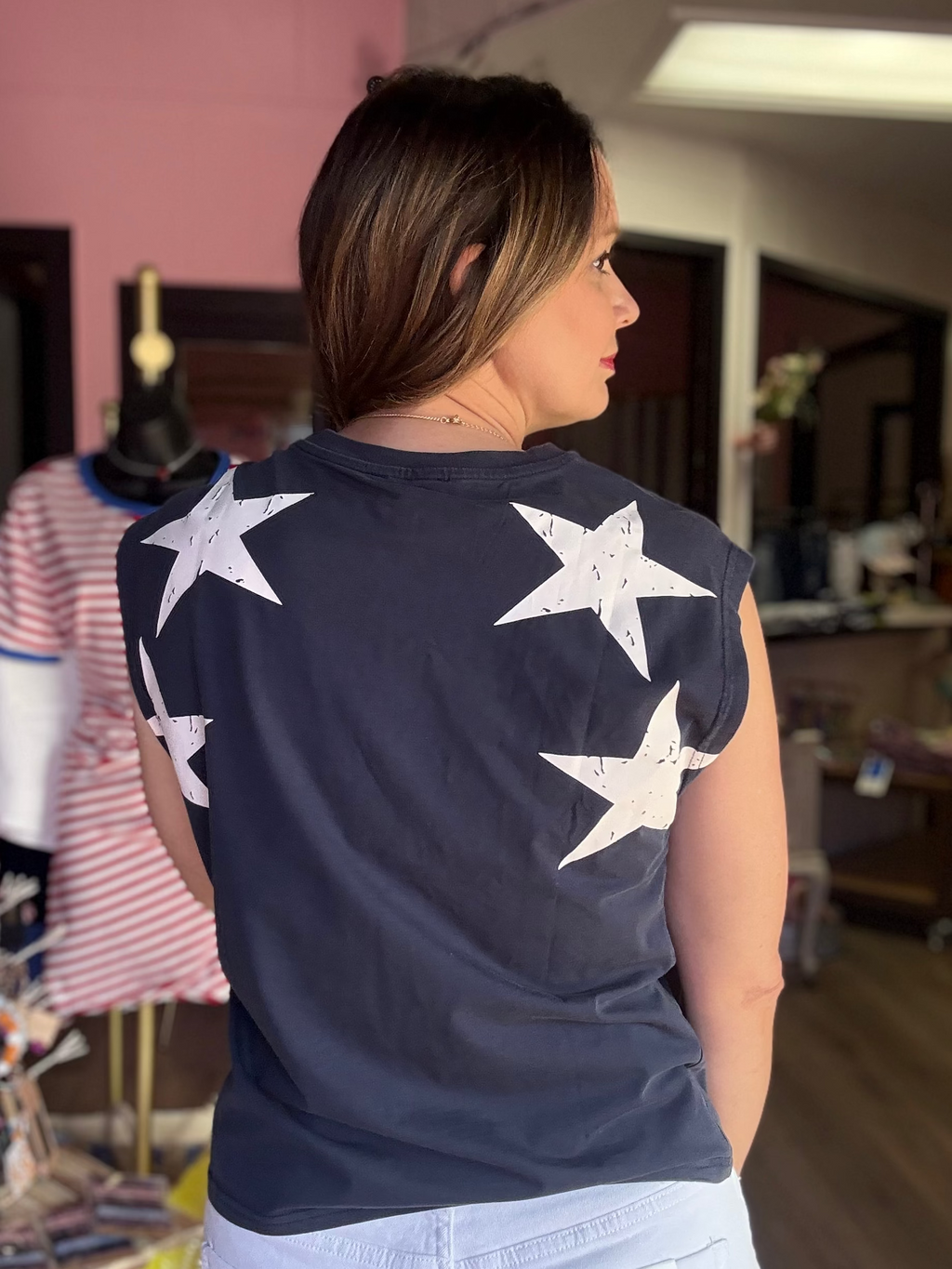 250th 4th of July star shoulder top