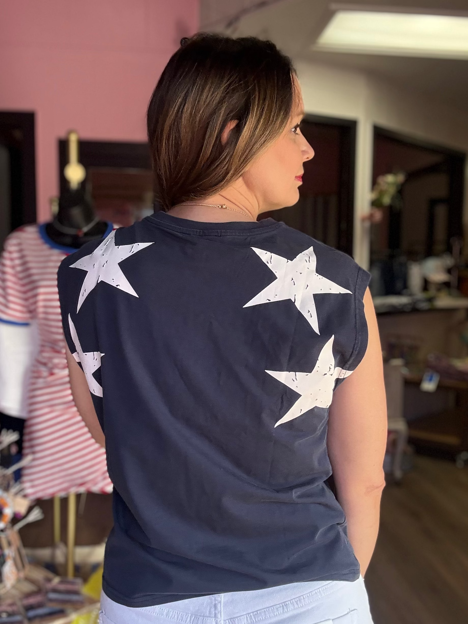 250th 4th of July star shoulder top