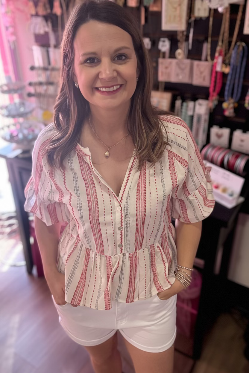 Striped Half Bell Sleeve Blouse Top