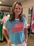 Flag Print Patchwork Color Block USA Shirt