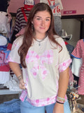 Bow Floral Print Short-Sleeve Blouse Casual Top