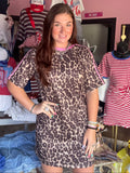 Leopard Varsity Striped Detail Loose T Shirt Dress