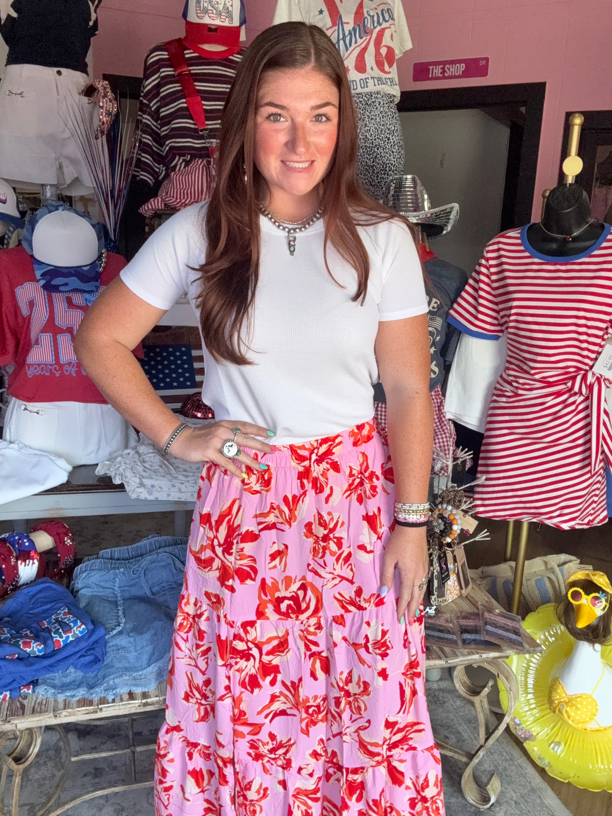 Pink Bohemian Floral Print Skirt
