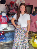 Blue Bohemian Floral Print Maxi Skirt