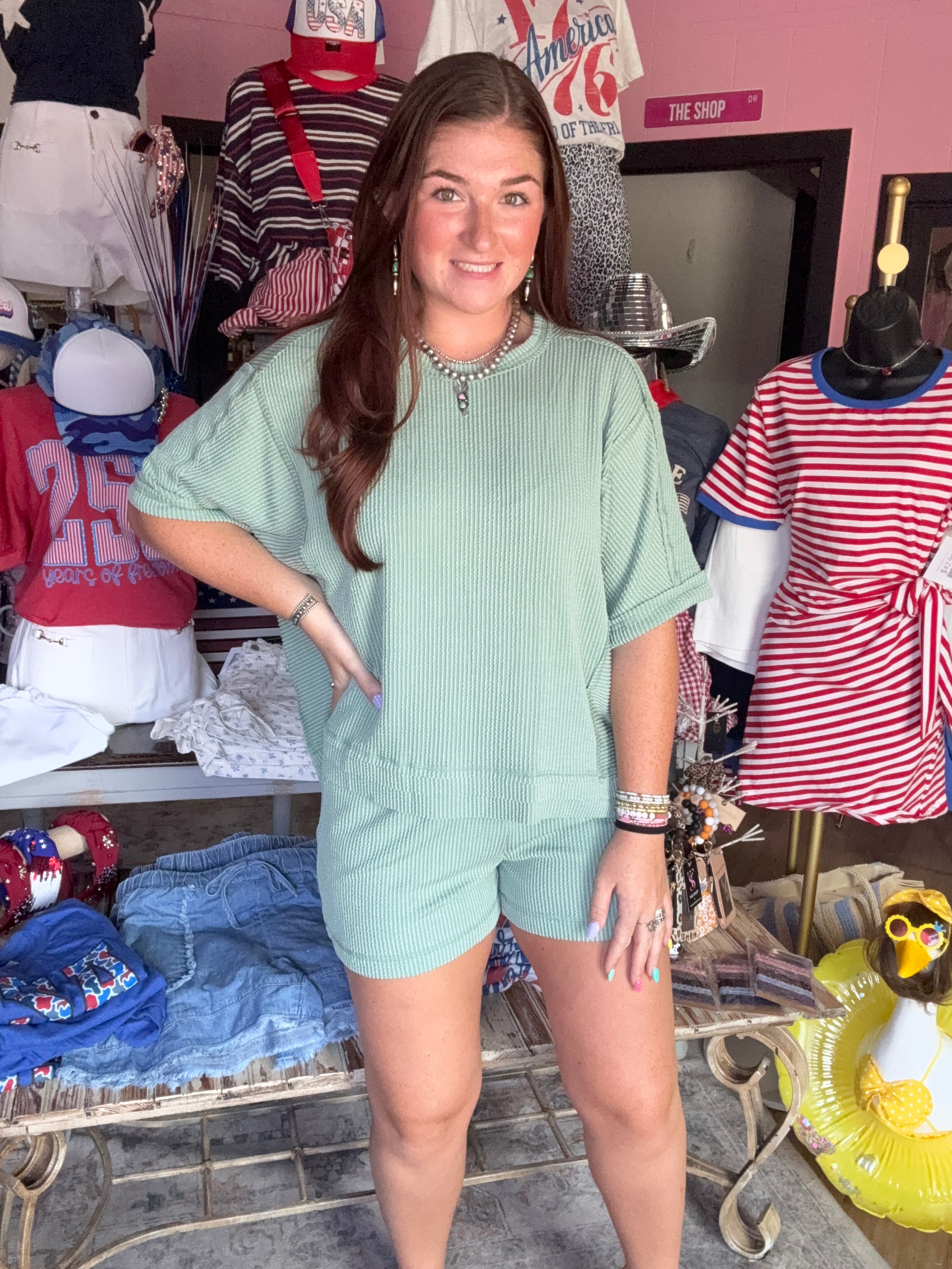 Ribbed Knit Comfy Top & Shorts Set