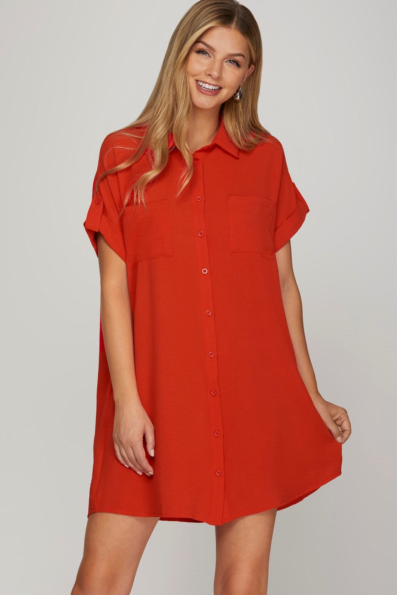 Easy Street Button Up Red Everyday Dress