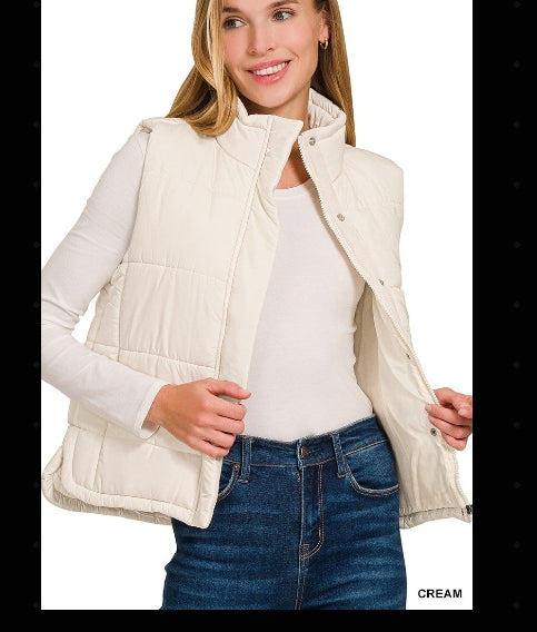 Sleeveless Quilted Vest - Cream