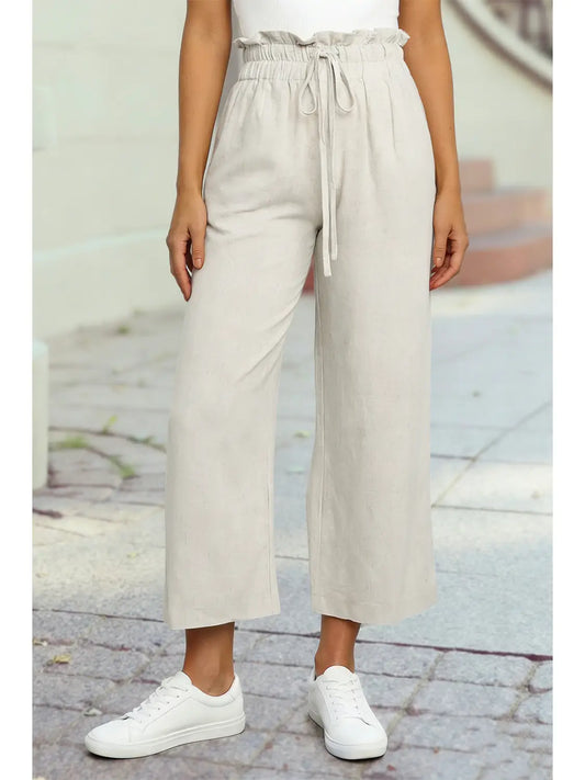 Paper Bag Waist Straight Leg Cropped Pants