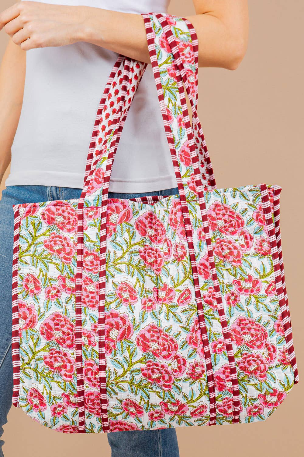 Quilted Tote Bag RED BLUE