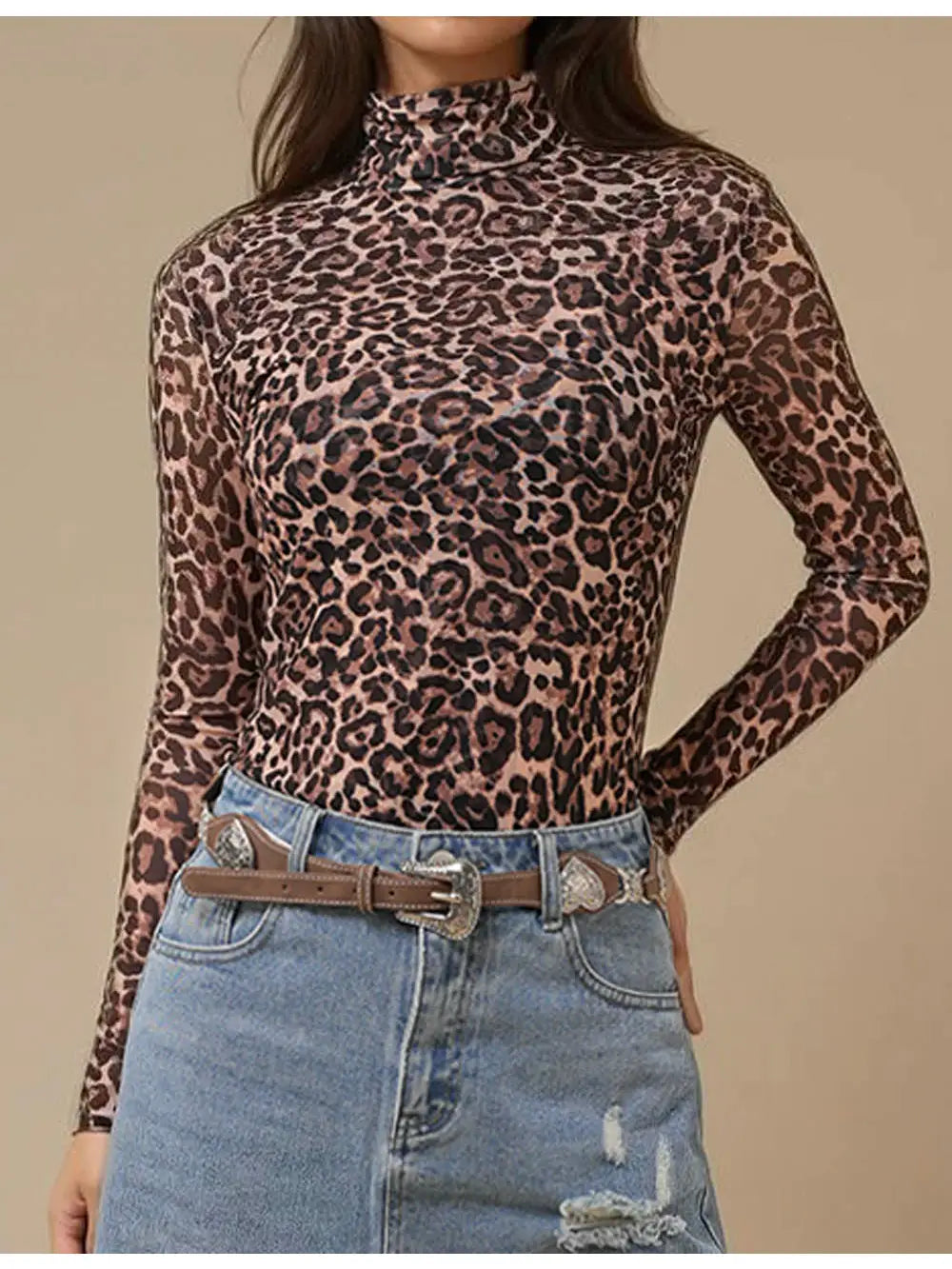 Leopard Soft Mesh Layering Blouse