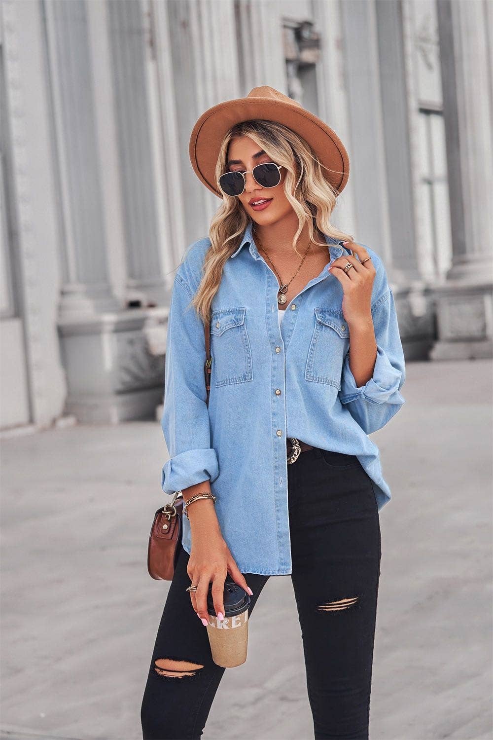 Denim long sleeve top