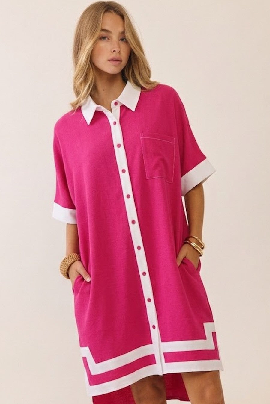 Pink Panel Button Dress