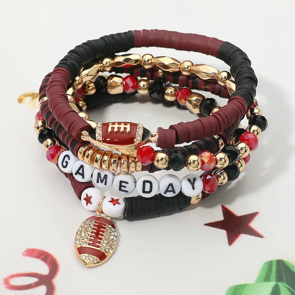 Game Day Football Beaded Stretch Multi Bracelet Stack
