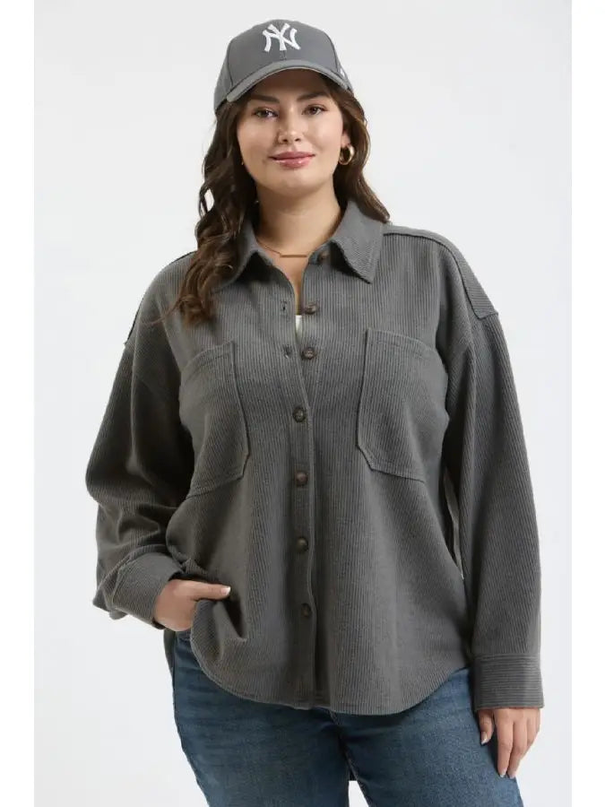 Rib Knit Exposed Seam Button Up Top Jacket - 2 Colors