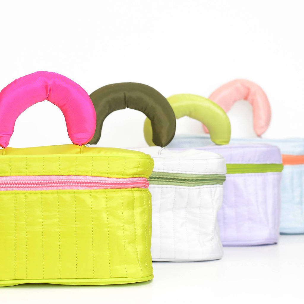 Puffy Quilted Cosmetic Bag with Handle, Puff Makeup Bag