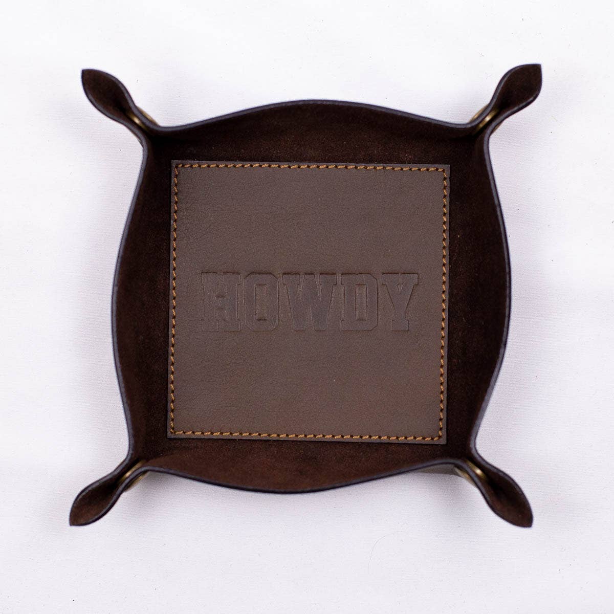 Howdy Leather Embossed Valet Tray   Dark Brown