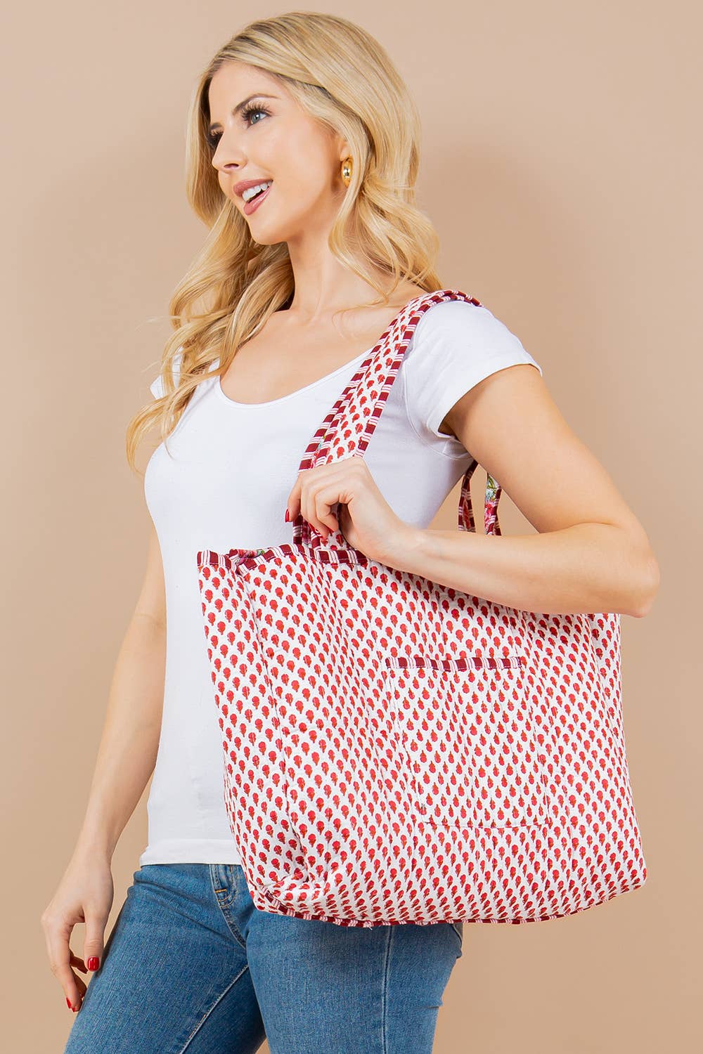 Quilted Tote Bag RED BLUE
