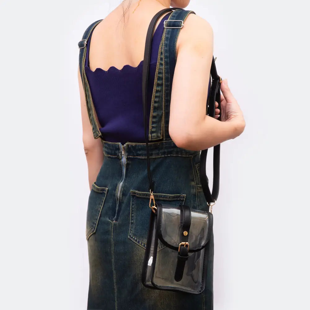 Faux Leather Belt Buckle Transparent Crossbody Bag