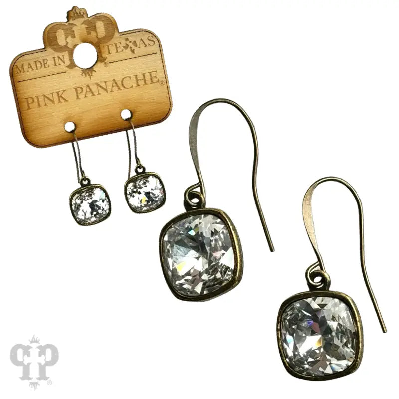 Pink Panache Austrian Square Crystal Hook Earring, 12mm CLEAR BRONZE