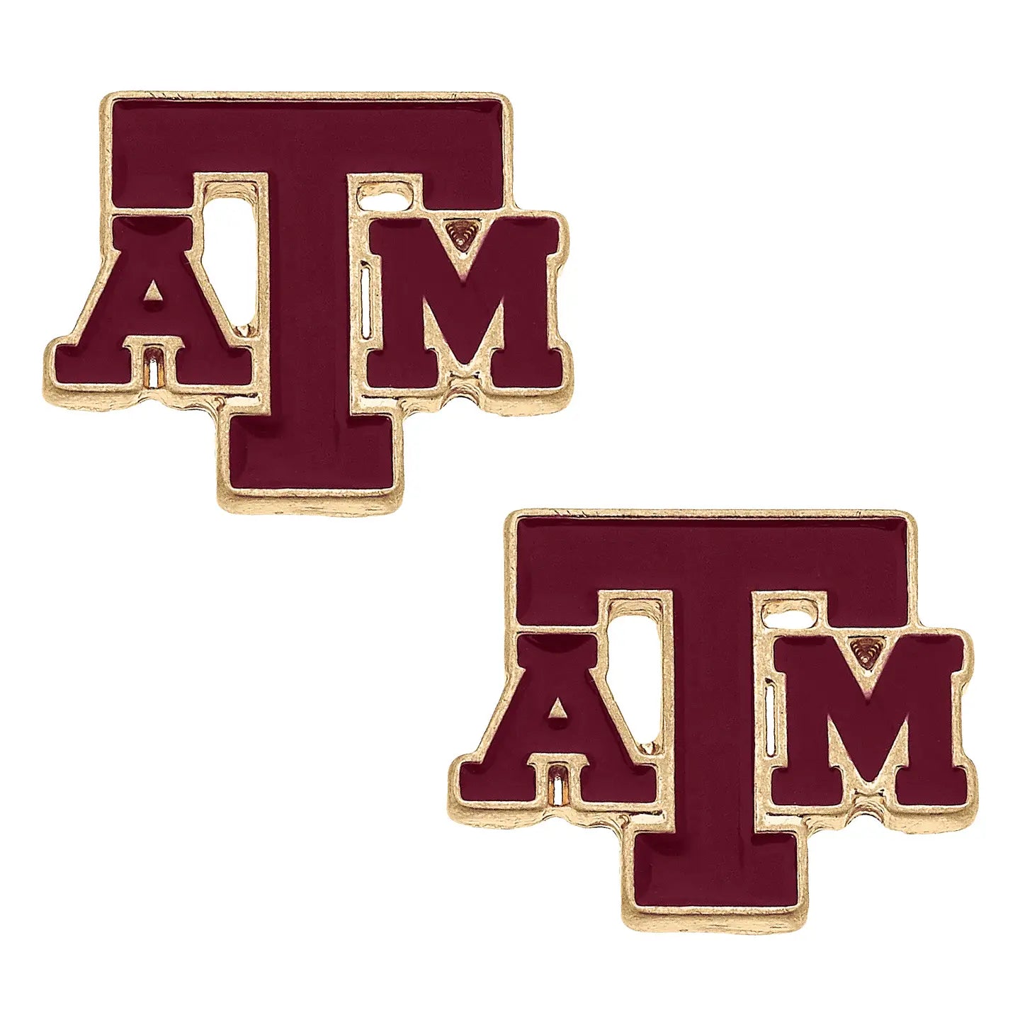 Texas A&M Enamel Stud Earrings in Shiny Gold