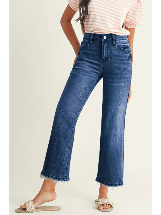 Mineral Wash Raw Hem Sail Blue Flared Jeans