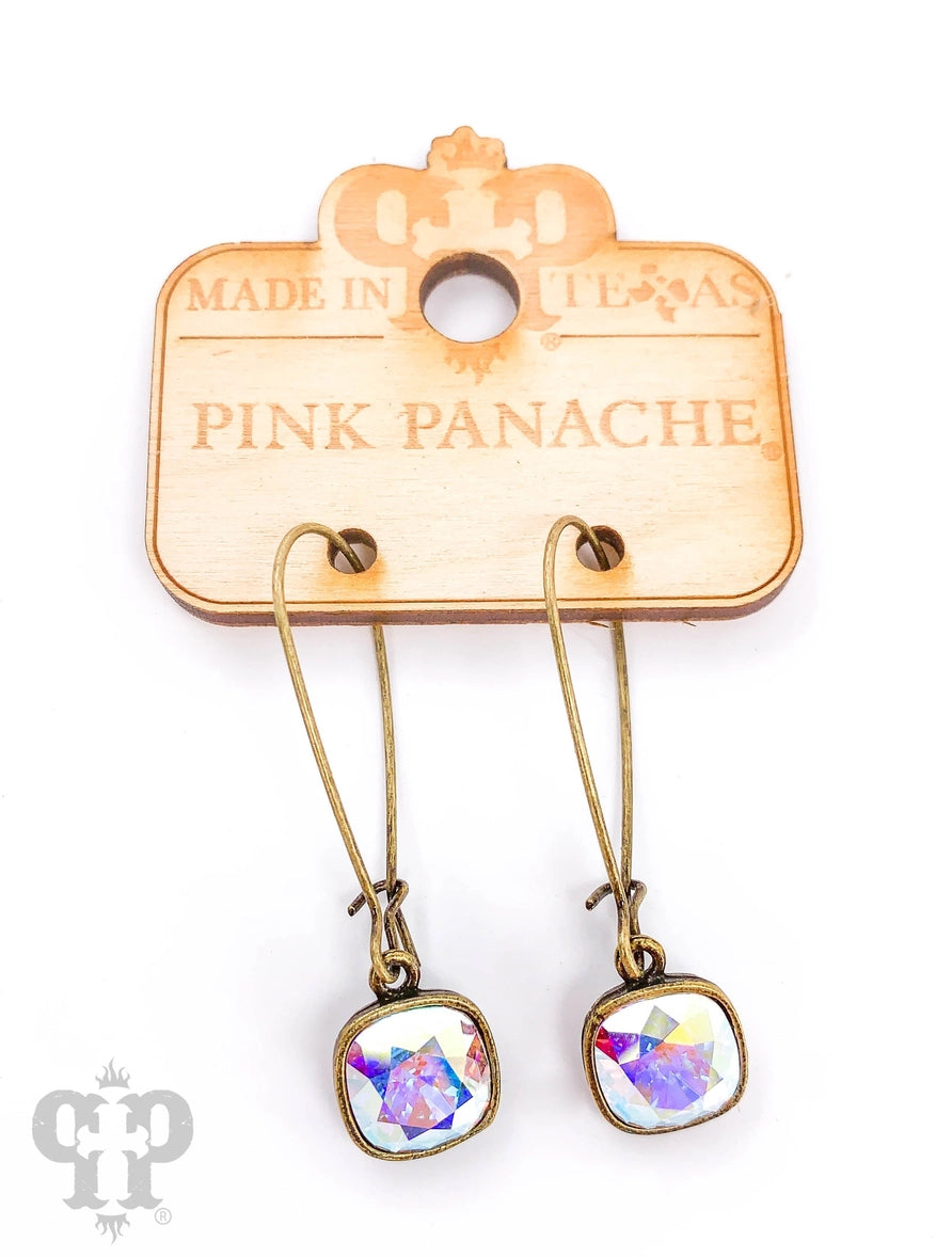 Pink Panach Square Austrian crystal on kidney wire earring