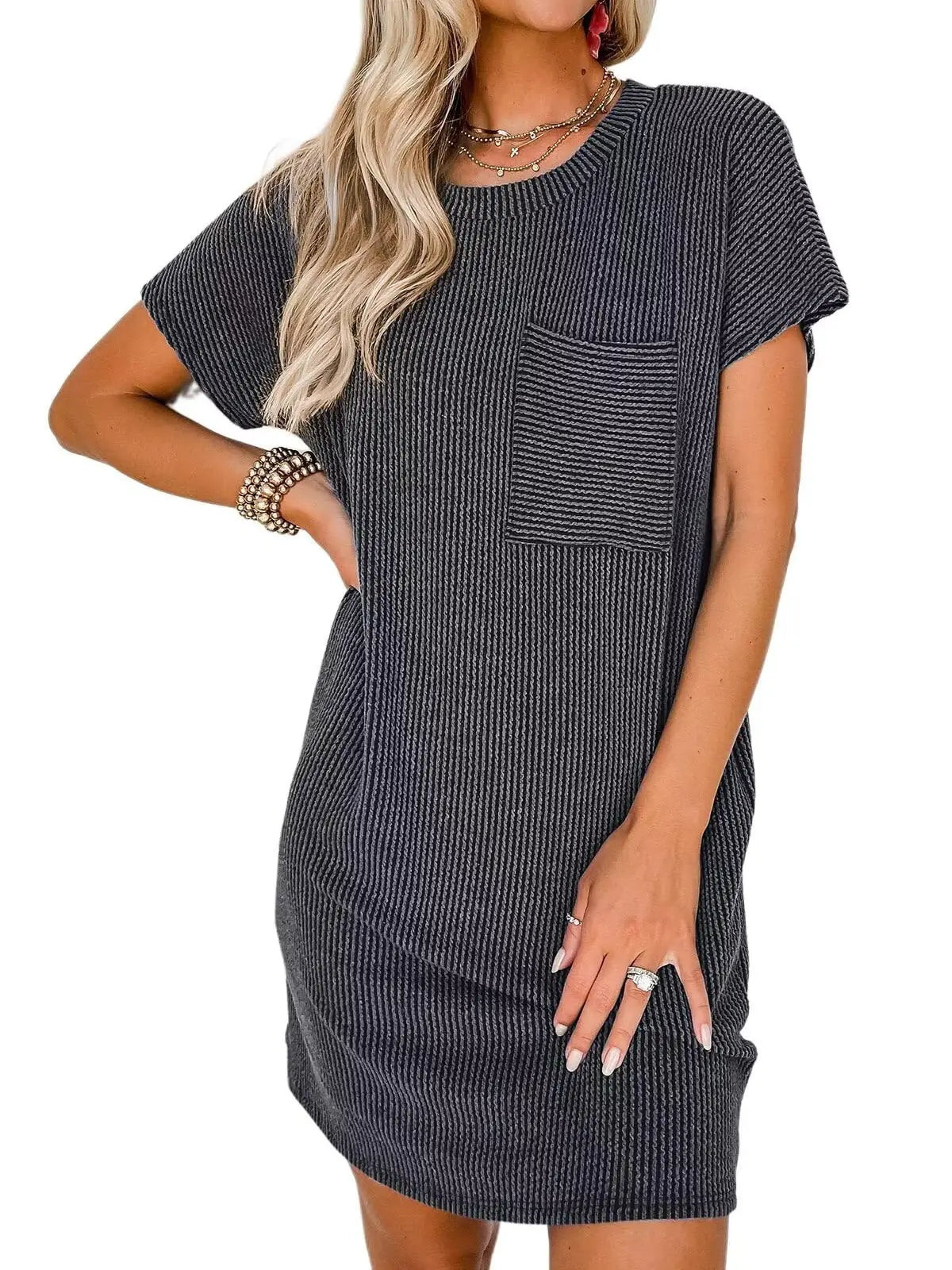 Casual Ribbed T-Shirt Short-Sleeved Dress