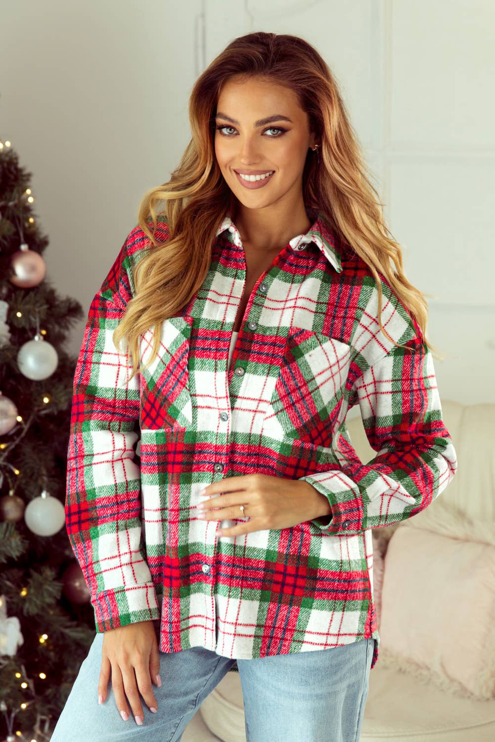 Christmas Plaid Casual Flannel Shacket