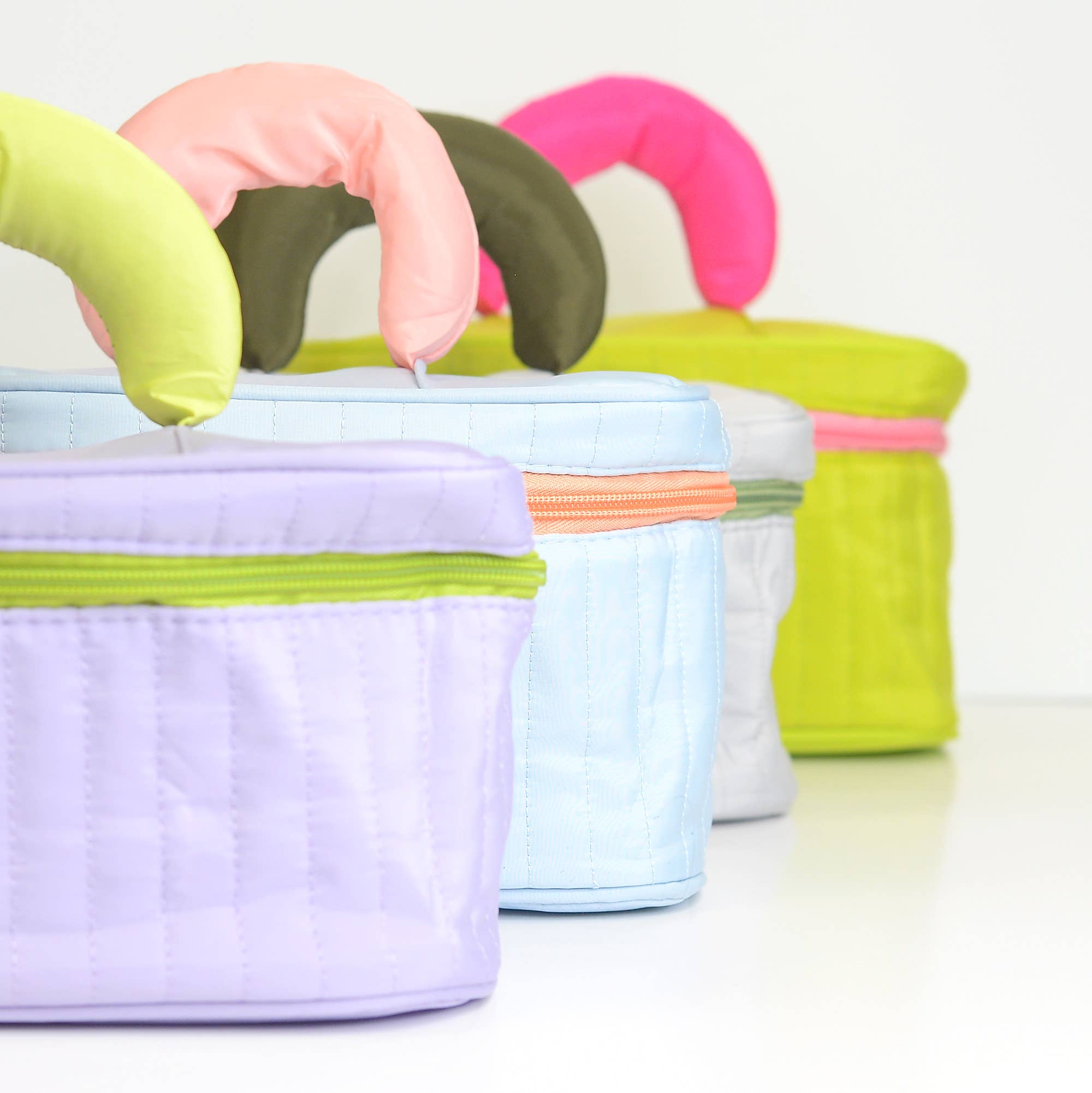 Puffy Quilted Cosmetic Bag with Handle, Puff Makeup Bag