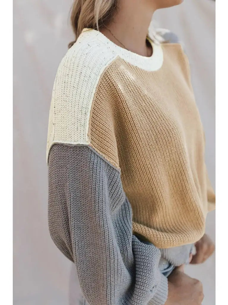 Colorblock Exposed Seam Crewneck Sweater