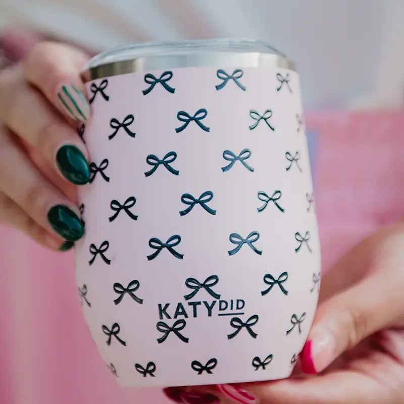 Black & Pink Mini Bows Insulated Wine Tumbler
