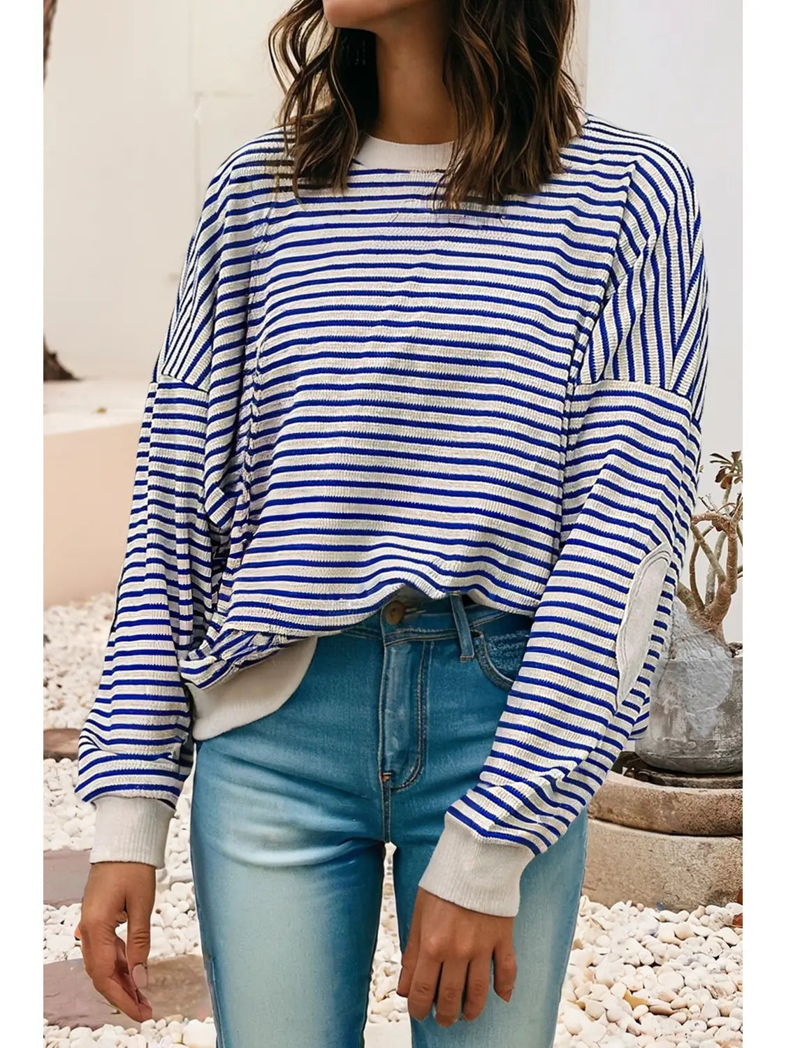 Textured Elbow Patched Crew Neck Sweatshirt