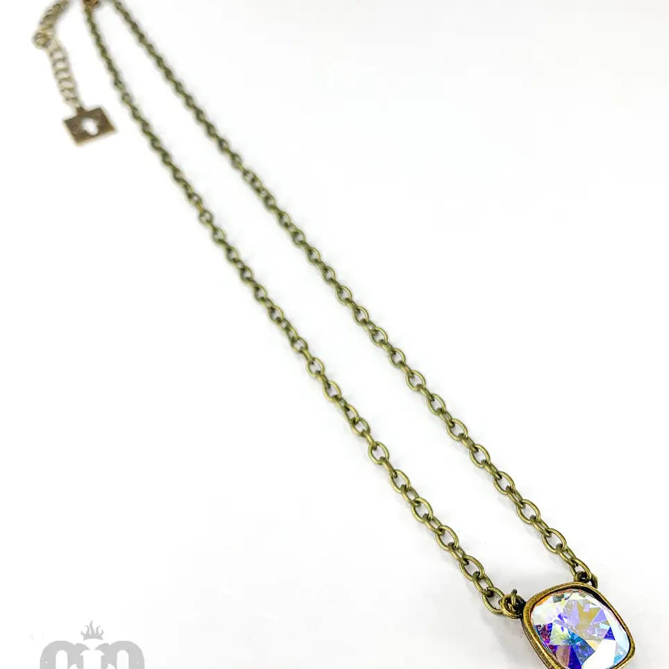 Pink Panache Austrian Square Crystal Chain Necklace, 12mm BRONZE