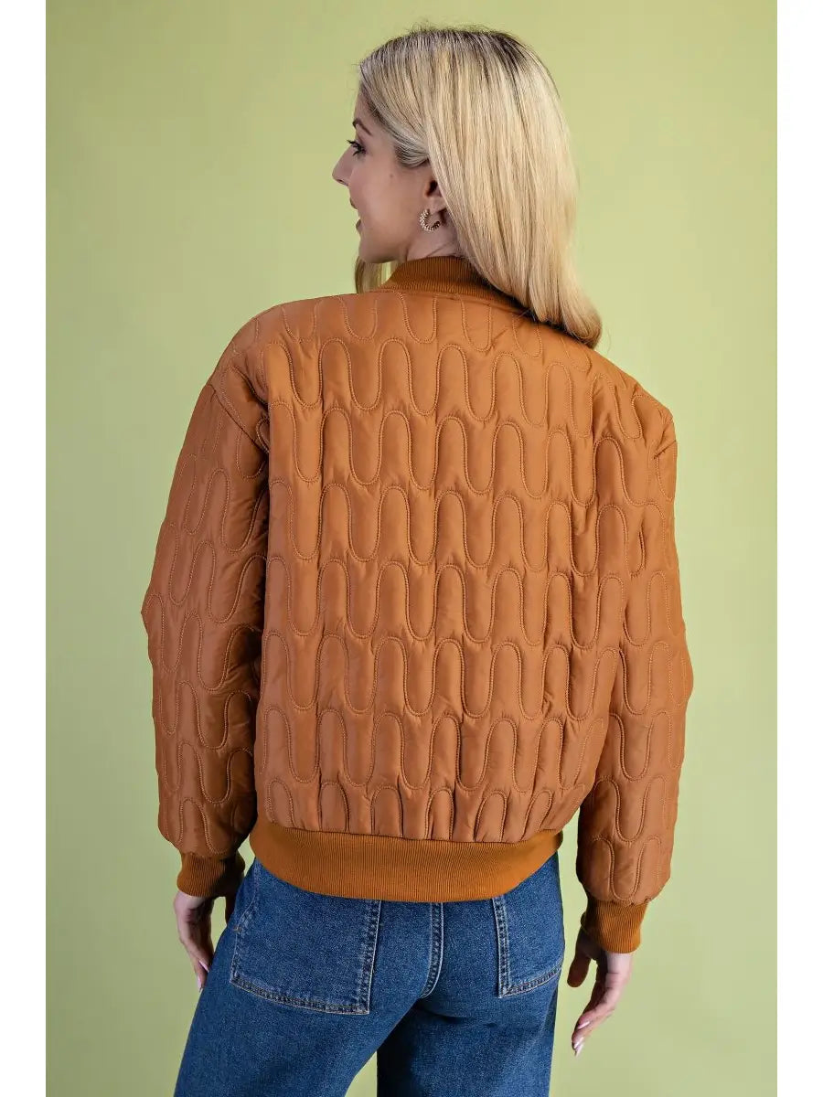 Quilted Puffer Walnut Bomber Jacket